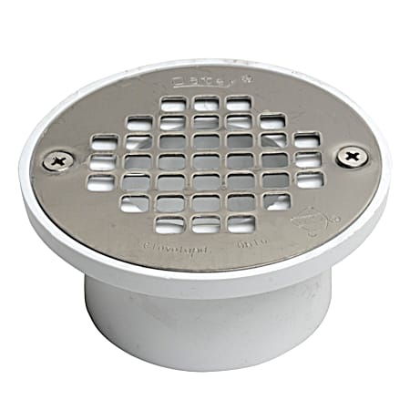 Oatey 2 in or 3 in White PVC General Purpose Drain w/ 4 in Stainless Steel Screw-Tite Strainer