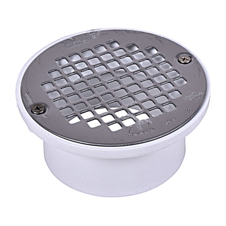 Oatey 3 in or 4 in White PVC General Purpose Drain w/ 5 in Stainless Steel Screw-Tite Strainer