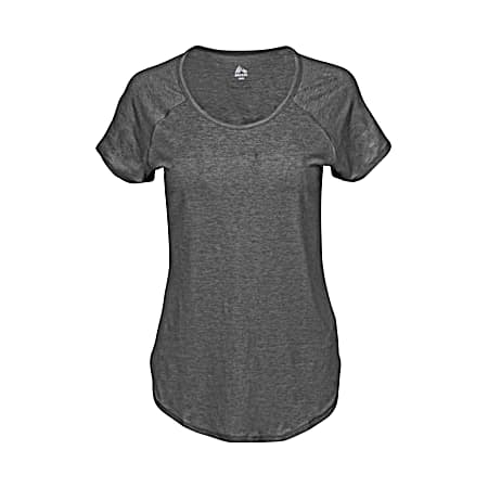 Women's Black Double Dye Crew Neck Short Sleeve Peached Jersey Shirt