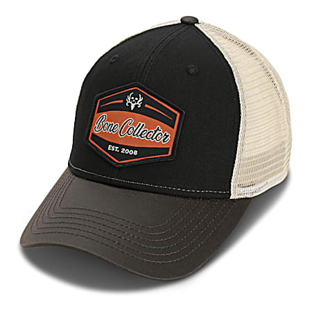 Adult Black/Brown Embroidered Patch Wax Visor Mesh Back 6-Panel Cap