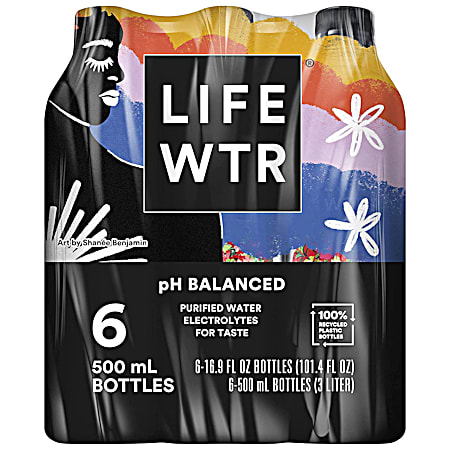 500mL pH Balanced Bottled Purified Drinking Water w/ Electrolytes - 6 pk