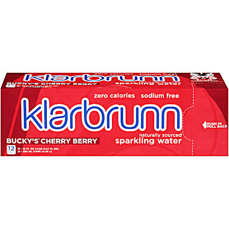 Klarbrunn 12 oz Bucky's Cherry Berry Sparkling Water - 12 pk
