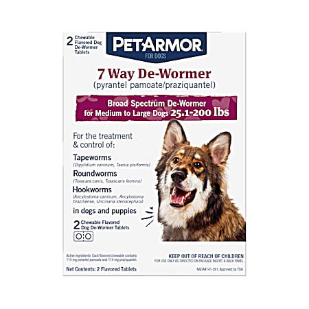 7 Way De-Wormer Tablets for Medium to Large Dogs - 2 Ct