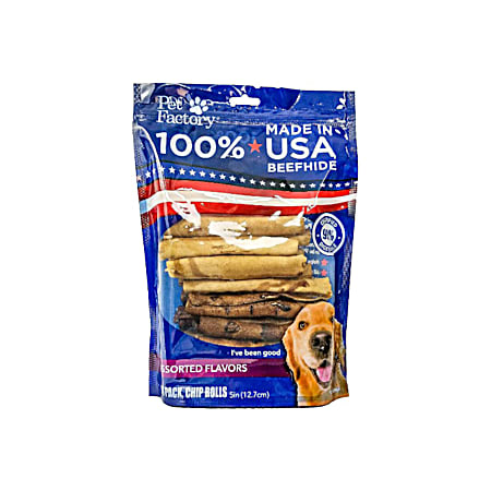 5 in Assorted Flavors Beefhide Chip Rolls Dog Chews - 18 Pk