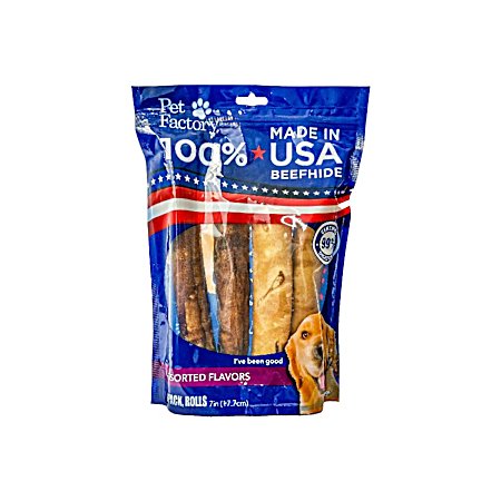 7 in Medium Assorted Flavors Beefhide Rolls Dog Chews - 4 Pk