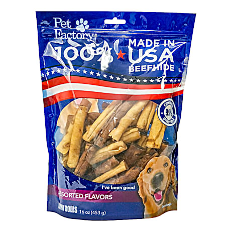 Made in U.S.A. 100% Beefhide Mini Rolls Assorted Flavors Dog Chews