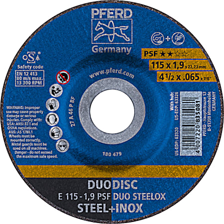Pferd 4-1/2 in DUODISC Combination Cut & Grind Wheel for Steel or Stainless Steel