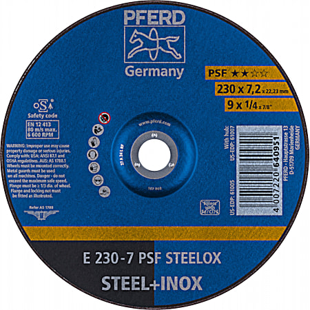 Pferd 9 x 1/4 x 7/8 in Long Lasting Grinding Wheel for Steel or Stainless Steel