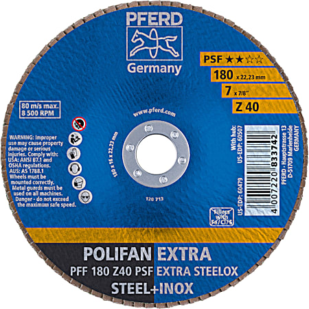 Pferd 7 x 7/8 in 40 Grit Extra Thick Flat POLIFAN EXTRA Flap Disc