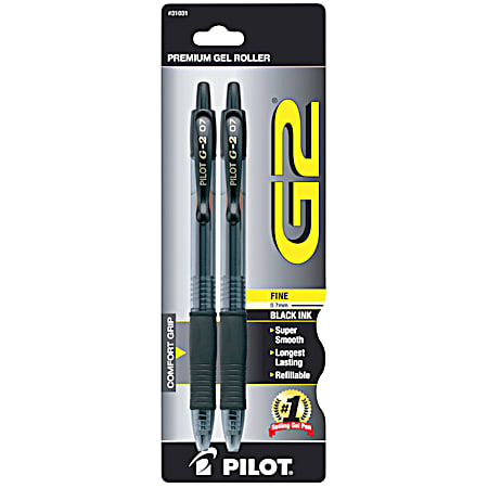 Pilot G2 Black Fine Point Retractable Gel Roller Pens - 2 Pk