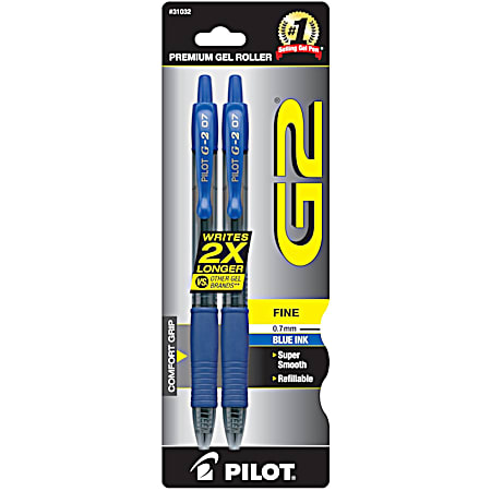 Pilot G2 Blue Fine Point Retractable Gel Roller Pens - 2 Pk