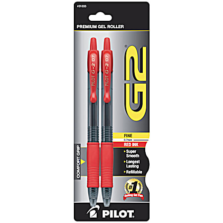 Pilot G2 Red Fine Point Retractable Gel Roller Pens - 2 Pk