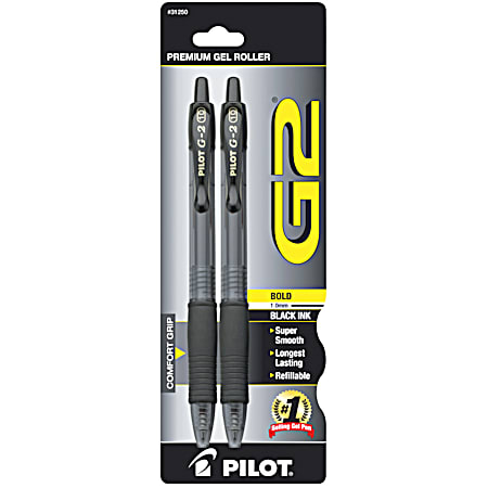 Pilot G2 Black Bold Point Retractable Gel Roller Pens - 2 Pk