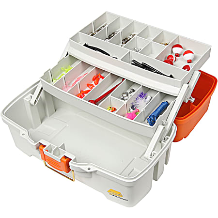 Youth Let's Fish! 2-Tray Orange & Tan Tackle Box w/ 150 Pc Starter Kit