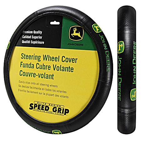 Plasticolor Elite Series Speed Grip Black Steering Wheel Cover w/ John Deere Logo