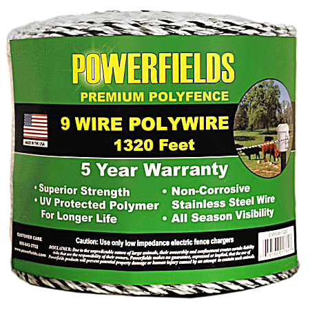 Black & White 9-Wire Electric Fence Polywire