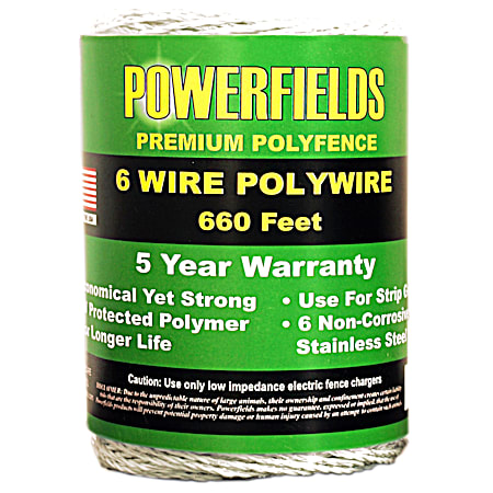 White 6-Wire Electric Fence Polywire