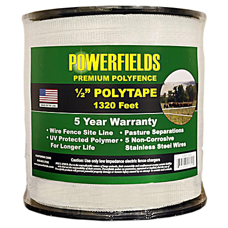 0.5 in White 5-Wire Electric Fence Polytape