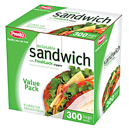 Presto Reclosable Sandwich Bags - 300 Ct.