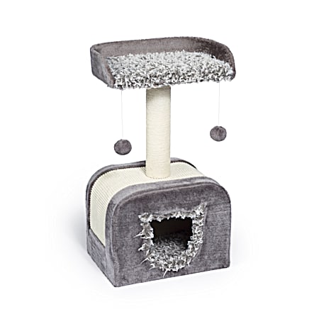 Kitty Power Paws 29 in Grey Shag Hideaway Cat Tree