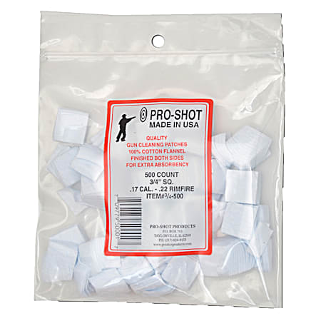 Pro-Shot .17 Cal - .22 Rimfire, 3/4 in Square Patches - 500 Ct