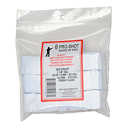 Pro-Shot 1-1/8 in Square Patches .22 Cal/.270 Cal - 500 Ct