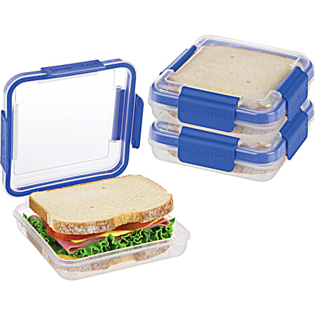 Progressive SnapLock Sandwich To Go 2 cup Blue Microwavable Portable Sandwich Container - 3 Pk