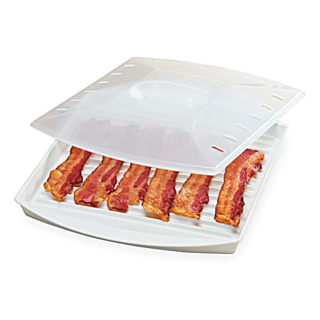 White Large Microwave Bacon Grill w/ Vented Cover