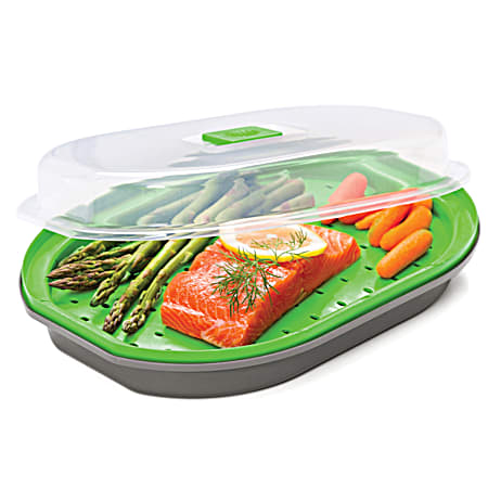Gray/Green Microwave Fish & Veggie Steamer