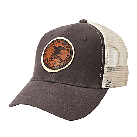 Men's Brown Oil Cloth Mesh Back NRA Leather Badge Cap