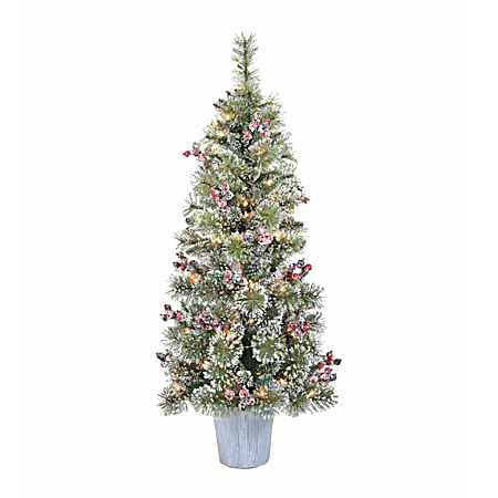 4.5 ft Green Cashmere Pre-Lit Potted Tree w/ Berries & Pinecones