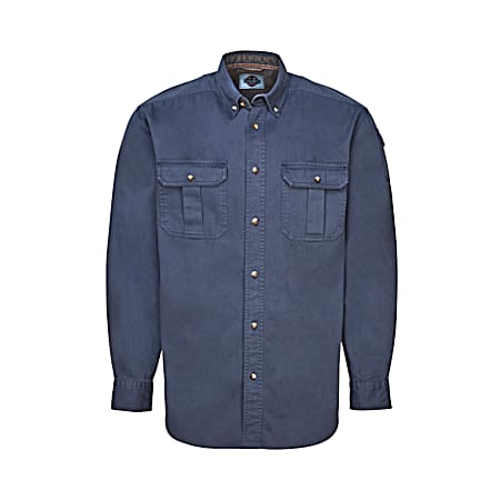 Men's TOUGH Indigo Button Front Long Sleeve Cotton Twill Shirt