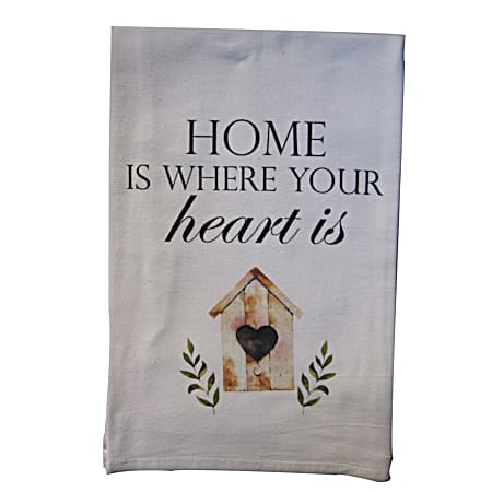 Home Basics Soft White Home Is Where Your Heart Is Flour Sack Towel