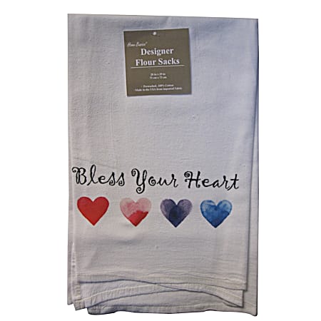 Home Basics Soft White Bless Your Heart Flour Sack Towel