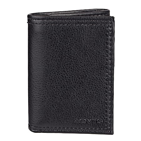 Men's Black RFID-Blocking Extra Capacity Trifold Wallet w/Interior Zipper