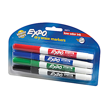 Low Odor Fine Point Dry Erase Markers - 4 Pk