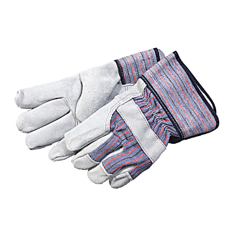 Adult Grey Split Palm Leather Gloves w/ Gauntlet Cuff