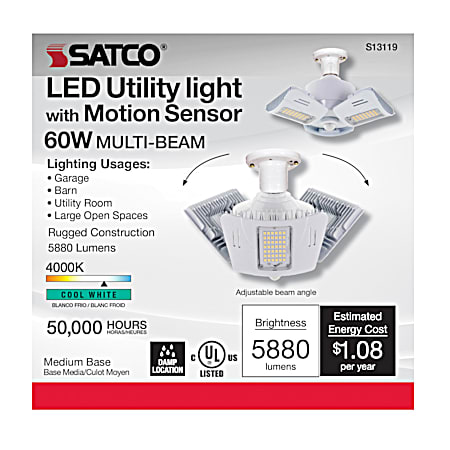Satco 60W Multi-Beam LED Utility Light w/ Motion Sensor