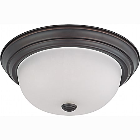 13 in Bronze 2-Light Flush Mount Frosted White Glass Fixture