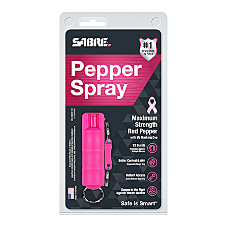 SABRE Pink Large Clam Pepper Spray w/ Quick Release Key Ring - National Breast Cancer Foundation