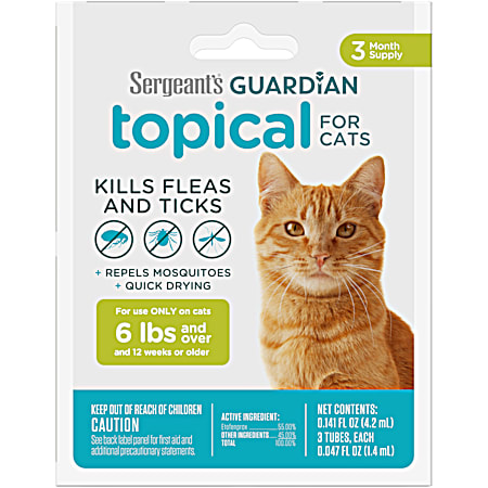 Sergeant's Pet Guardian Flea & Tick Squeeze-On Topical for Cats 6 lbs & Over - 3 Ct