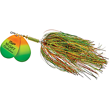 Double Blade Musky Flashabou 1-1/2 oz Hot Firetiger Musky Bucktail