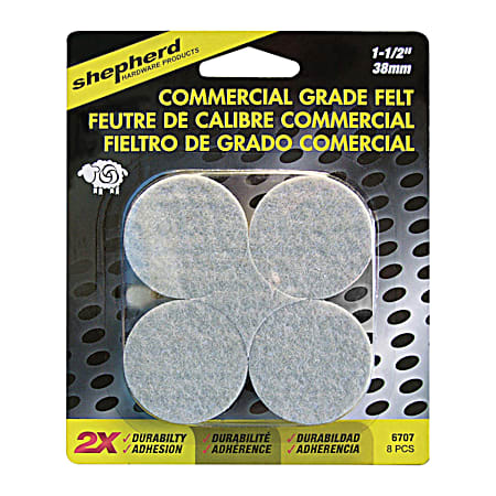 Shepherd Hardware Products 1.5 in Grey Self-Adhesive Commercial-Grade Round Felt Furniture Pads - 8 Pk