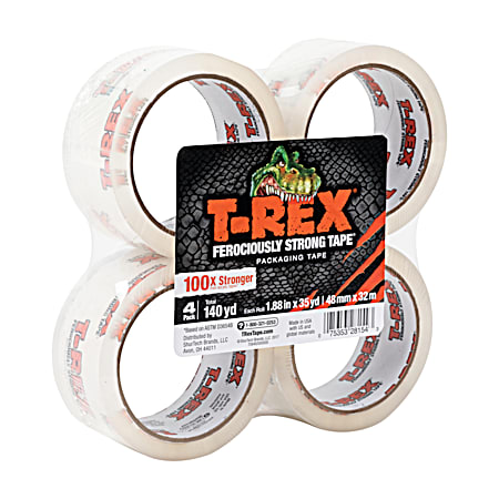 T-Rex 1.88 in x 35 yd Clear Packaging Tape Rolls - 4 Pk