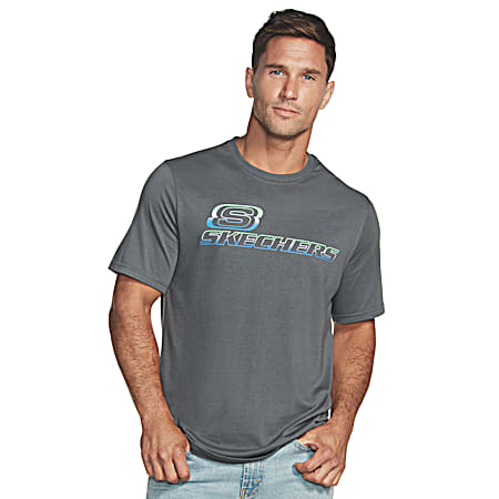 Skechers Men's Turbulence Grey Triple Washed Ombre Graphic Crew Neck Short Sleeve T-Shirt