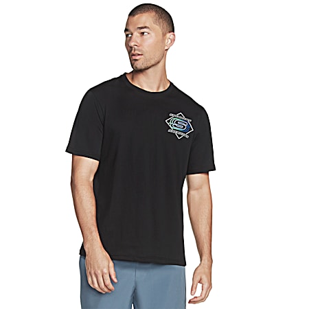 Skechers Men's Black 3D Triple Washed Graphic Crew Neck Short Sleeve T-Shirt