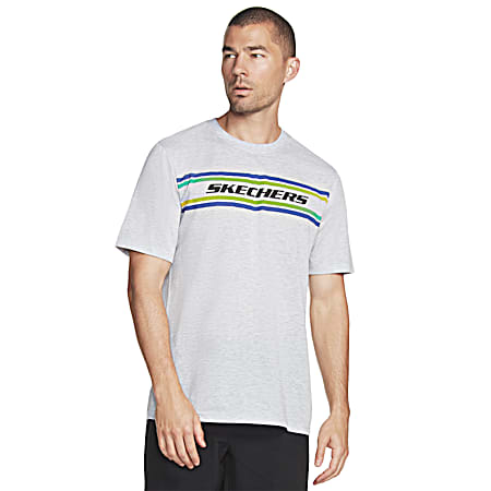 Skechers Men's Light Grey Stripe Graphic Crew Neck Short Sleeve T-Shirt