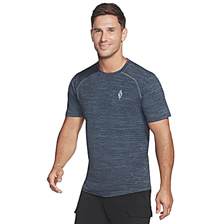 Skechers Men's On The Road Blue/Grey Heather Active Fit Crew Neck Short Sleeve Polyester Shirt