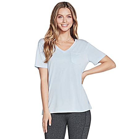Women's Tranquil Blue V-Neck Short Sleeve Sand Washed Modal Jersey T-Shirt w/Pocket