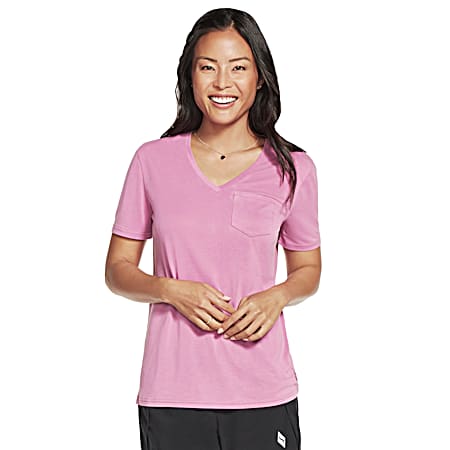 Women's Tranquil Pink V-Neck Short Sleeve Sand Washed Modal Jersey T-Shirt w/Pocket